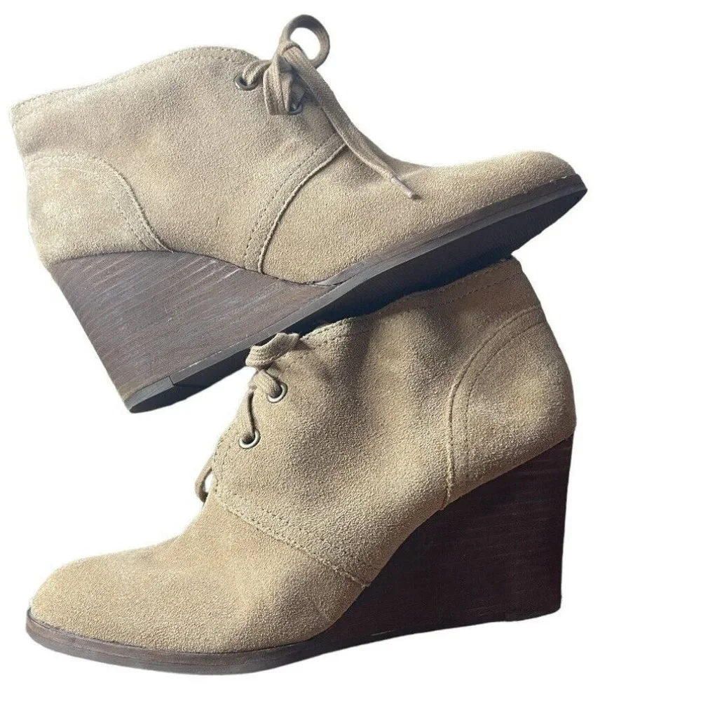 Lucky Brand Boots Women Size 10 Swayze Brown Wedge Heel Ankle Suede Leather